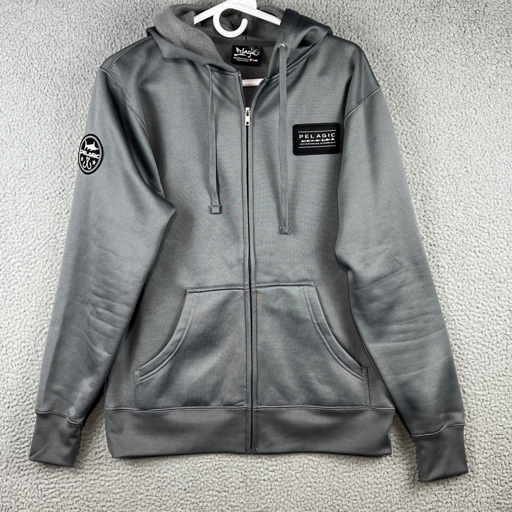 Pelagic High Performance Offshore Gear Mens Full Zip Hoodie Gray Fishing Small